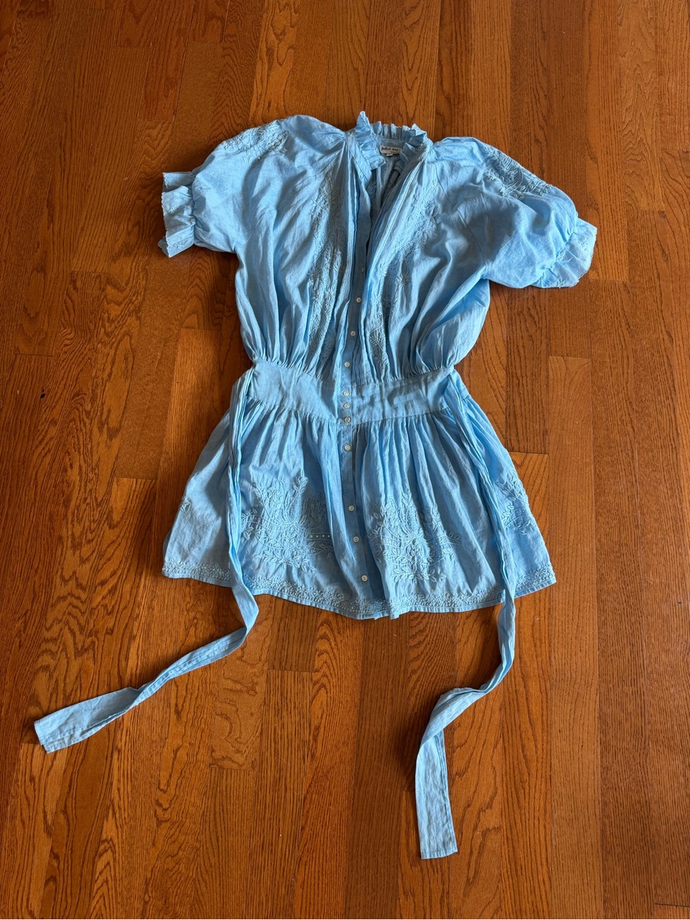 Juliet Dunn Light Blue Ruffled Neck Mini Dress